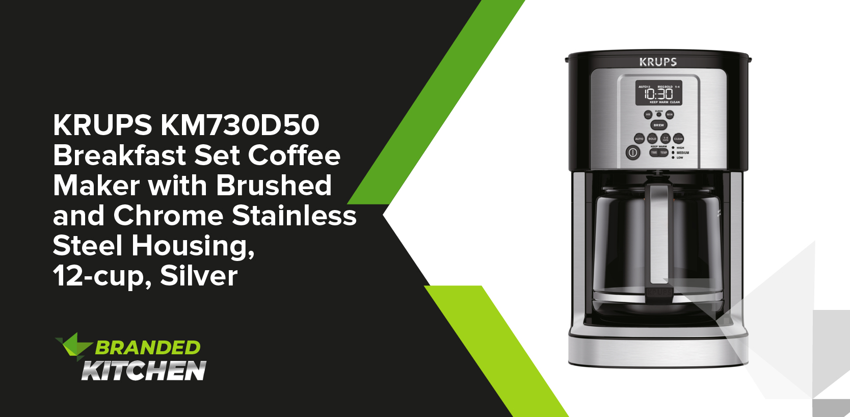 KRUPS KM730D50 Breakfast Set Coffee Maker with Brushed and Chrome Stainless Steel Housing, 12-cup, Silver
