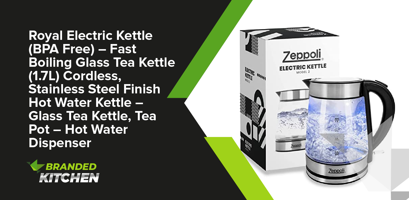 Royal Electric Kettle (BPA Free) – Fast Boiling Glass Tea Kettle (1.7L) Cordless, Stainless Steel Finish Hot Water Kettle – Glass Tea Kettle, Tea Pot – Hot Water Dispenser