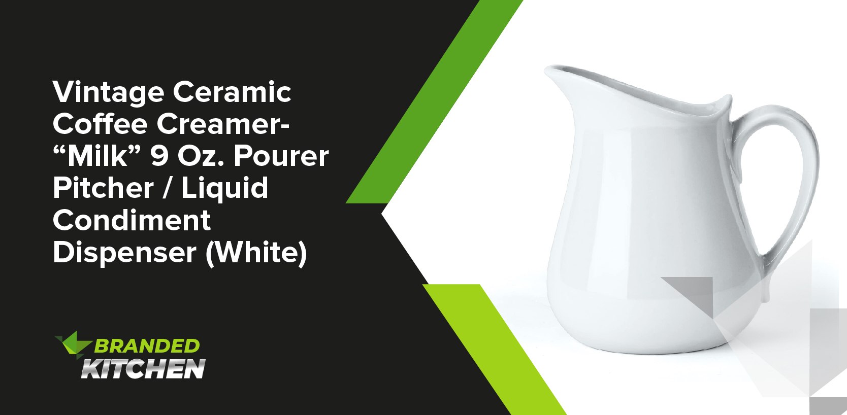 Vintage Ceramic Coffee Creamer- “Milk” 9 Oz. Pourer Pitcher / Liquid Condiment Dispenser (White)
