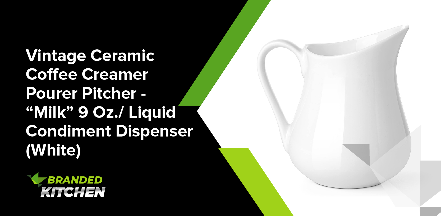 Vintage Ceramic Coffee Creamer Pourer Pitcher - “Milk” 9 Oz./ Liquid Condiment Dispenser (White)